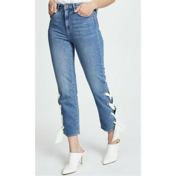 PAIGE Sarah High Rise Ribbon Detail Straight Leg Jeans sz 25 - Picture 3 of 12
